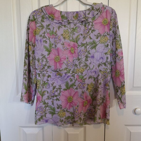 Bob Mackie women's floral 3/4 sleeve blouse Size M - Picture 2 of 7